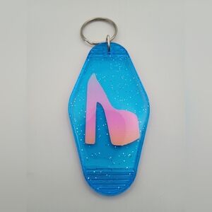 Motel Custom Keychain Retro Styled Blue Glitter Pastel Rainbow Platform Heel